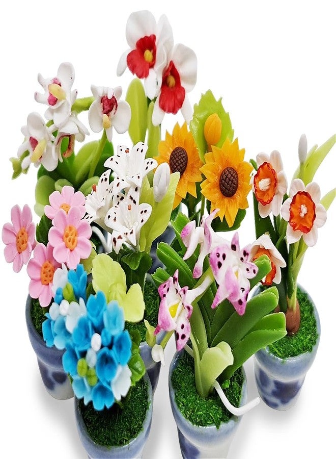 WitnyStore Tiny 2" High 8 Pieces Set Mix Hand Made Artificial Flowers Realistic Colorful Miniature Modelling Clay Flower Pots Brilliant Variety of Imitation House Plant Species Home Decoration - Image 5